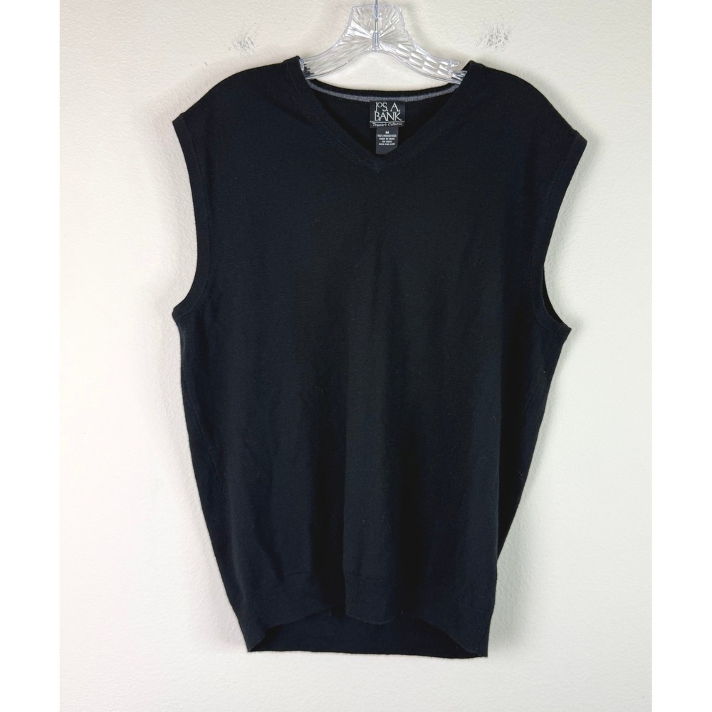 Jos. A. Bank Sweater Vest Mens M Traveler's Collection Black Merino Wool V-Neck